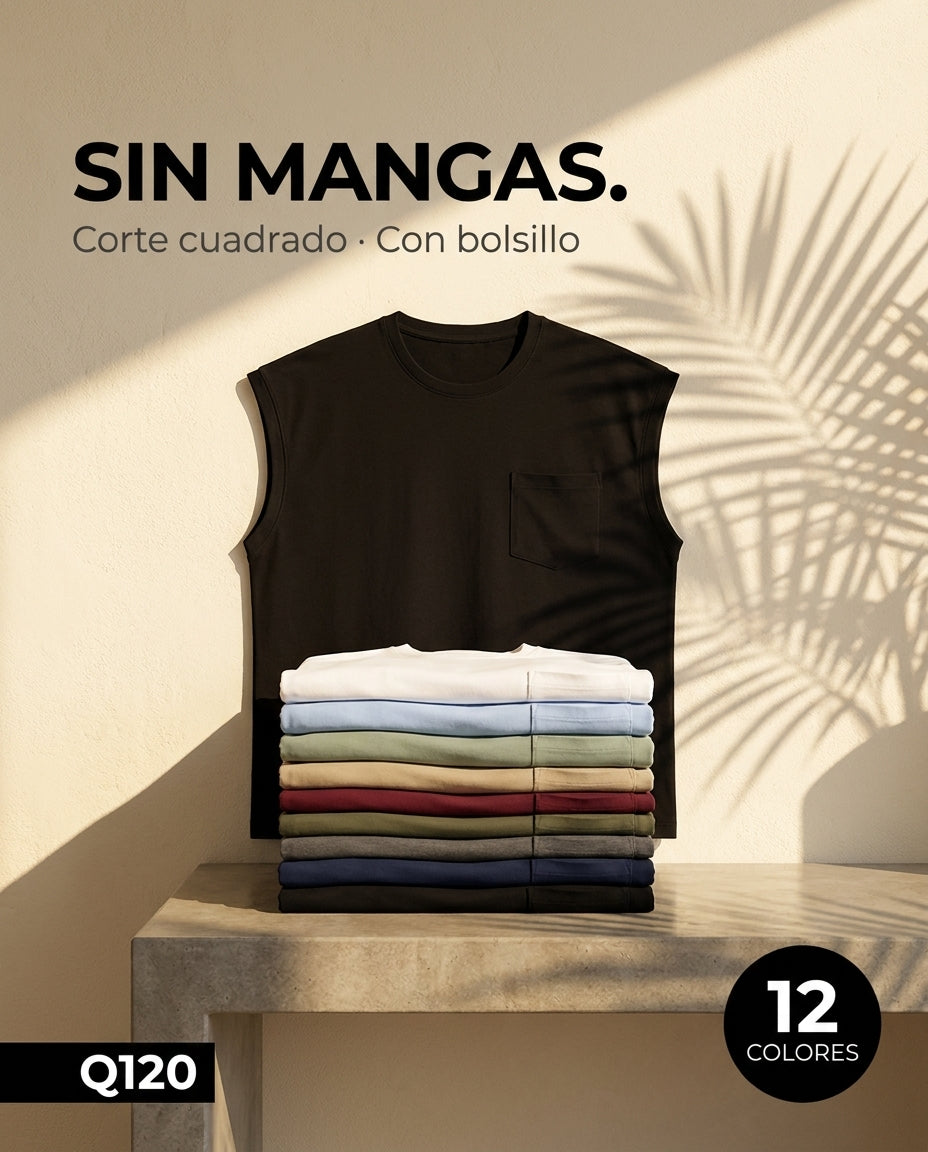 Camiseta Sin Mangas · Corte Cuadrado Con Bolsillo · portada