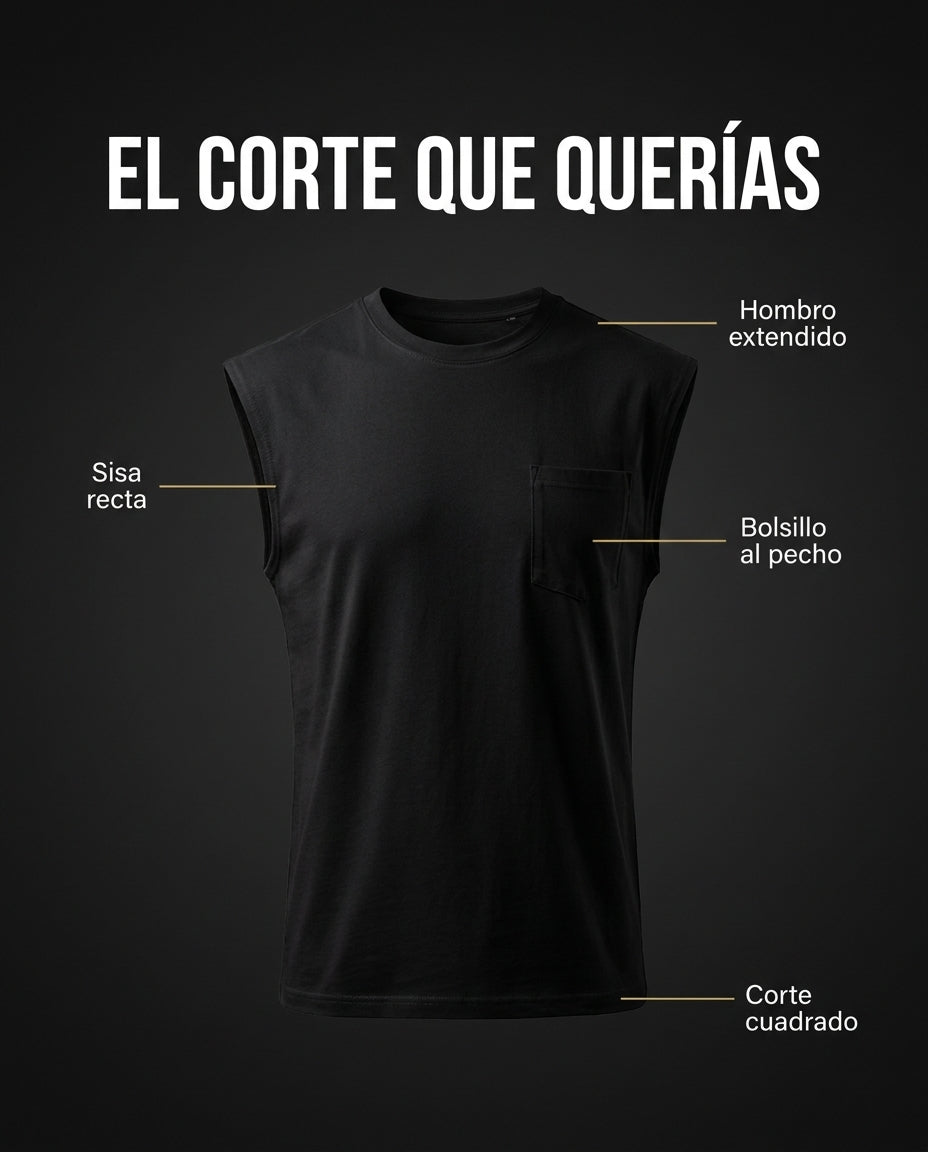 Camiseta Sin Mangas · Corte Cuadrado Con Bolsillo · detalles