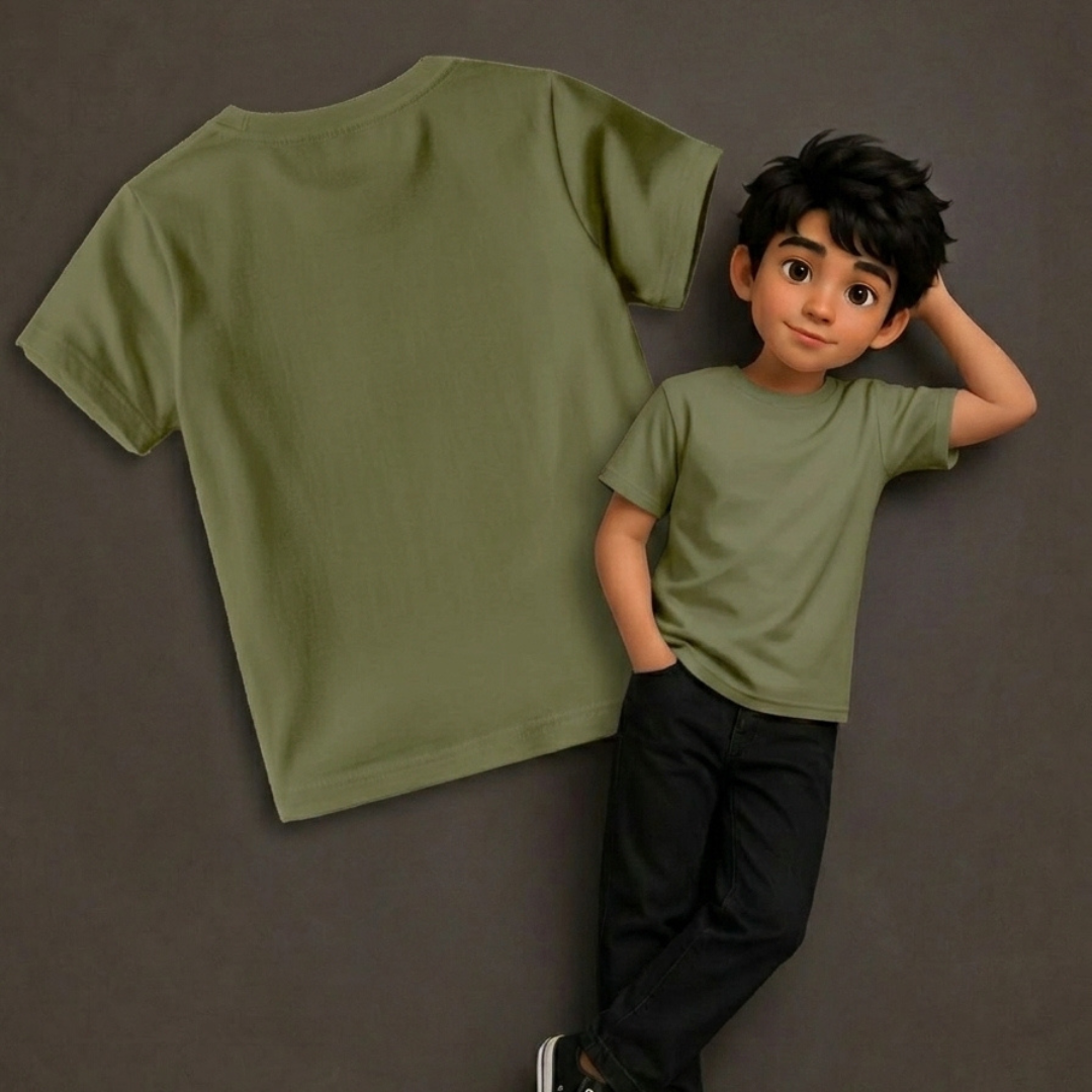 Playera lisa verde olivo para niño