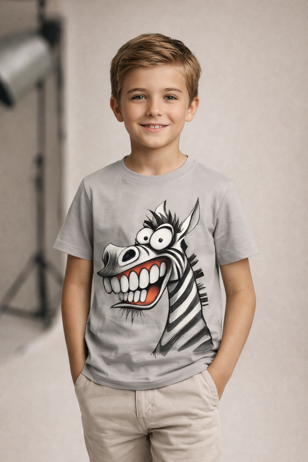 Niño con playera estampada de cebra