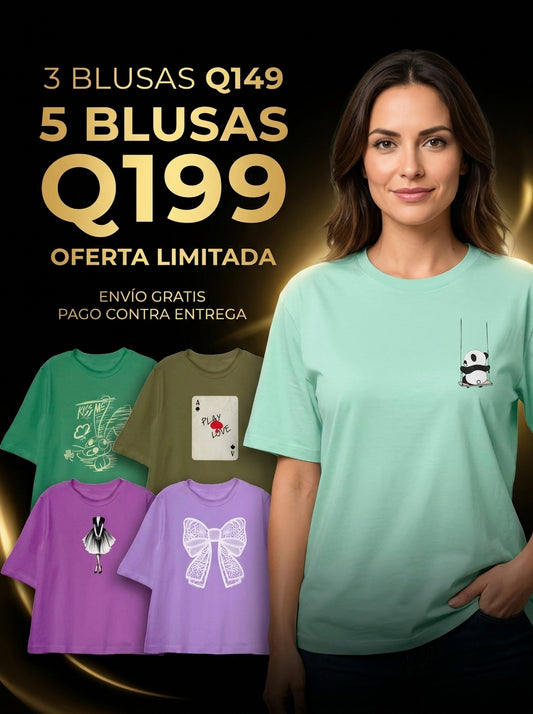 PACK BLUSAS ESTAMPADAS 100% ALGODÓN |  1 X Q99 ¡SOLO POR HOY! 5 X Q199