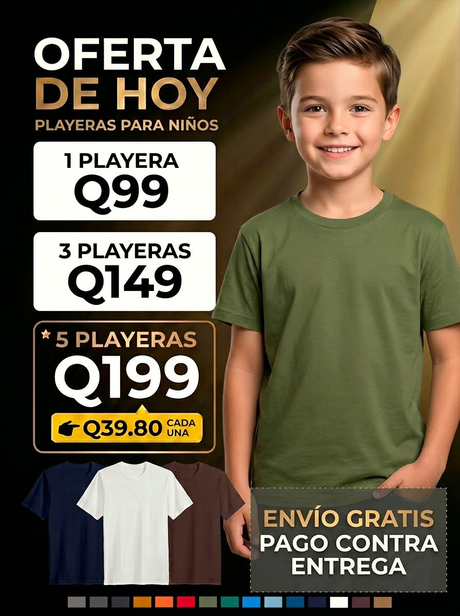 PACK PLAYERAS LISAS PARA NIÑOS 100% ALGODÒN