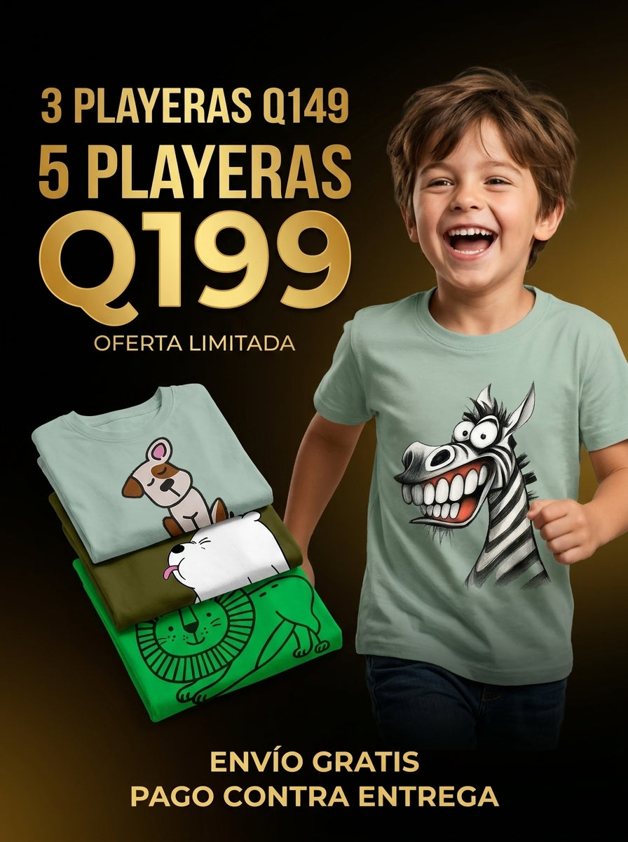 PACK PLAYERAS NIÑOS 100% ALGODÓN | 1 X Q99 ¡SOLO POR HOY! 5 X Q199