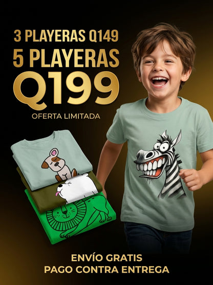 PACK PLAYERAS NIÑOS 100% ALGODÓN | 1 X Q99 ¡SOLO POR HOY! 5 X Q199