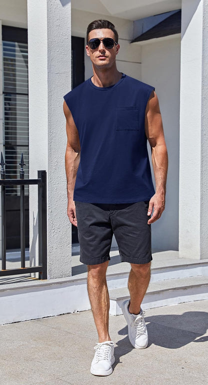 Camiseta Sin Mangas · Corte Cuadrado Con Bolsillo · entero:azul-marino