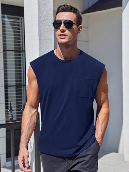 Camiseta Sin Mangas · Corte Cuadrado Con Bolsillo · modelo:azul-marino
