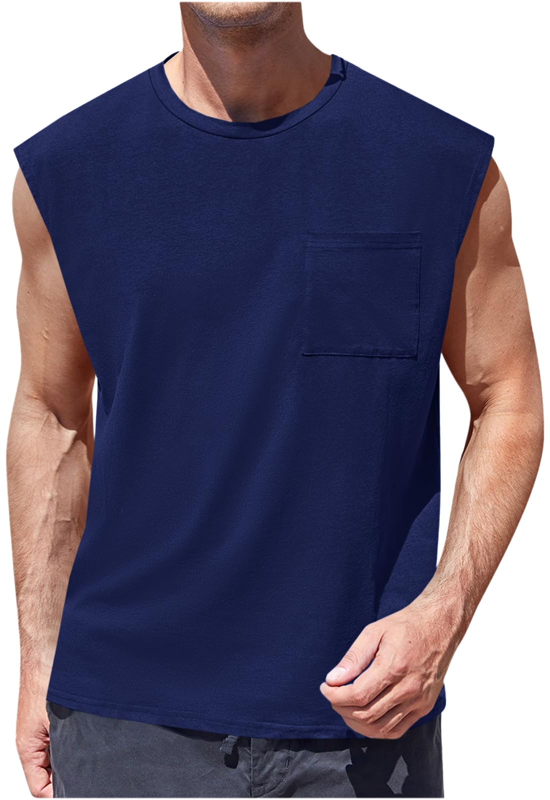 Camiseta Sin Mangas · Corte Cuadrado Con Bolsillo · var:AZUL MARINO