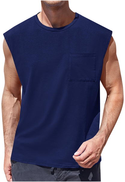 Camiseta Sin Mangas · Corte Cuadrado Con Bolsillo · var:AZUL MARINO