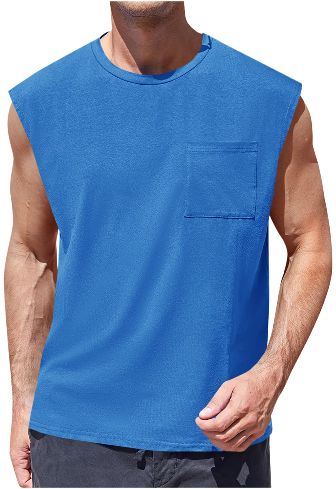 Camiseta Sin Mangas · Corte Cuadrado Con Bolsillo · var:AZUL