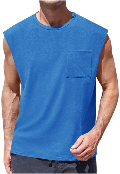 Camiseta Sin Mangas · Corte Cuadrado Con Bolsillo · var:AZUL