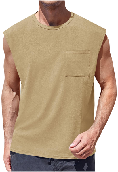 Camiseta Sin Mangas · Corte Cuadrado Con Bolsillo · var:CAQUI