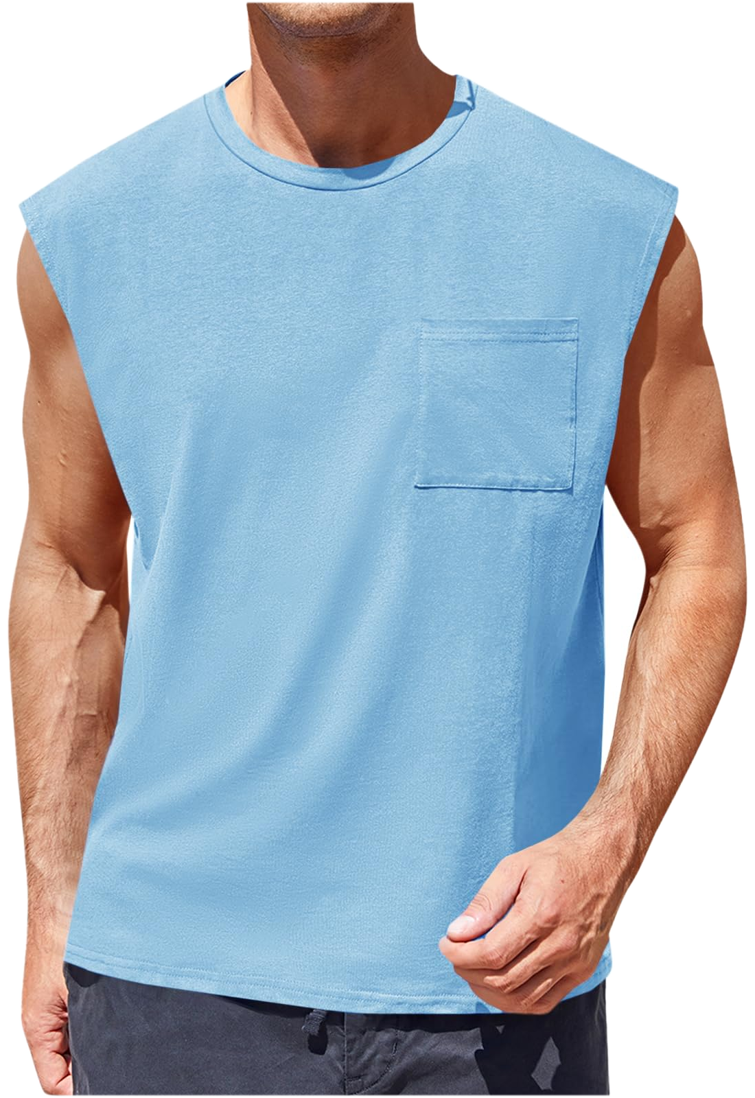 Camiseta Sin Mangas · Corte Cuadrado Con Bolsillo · var:CELESTE