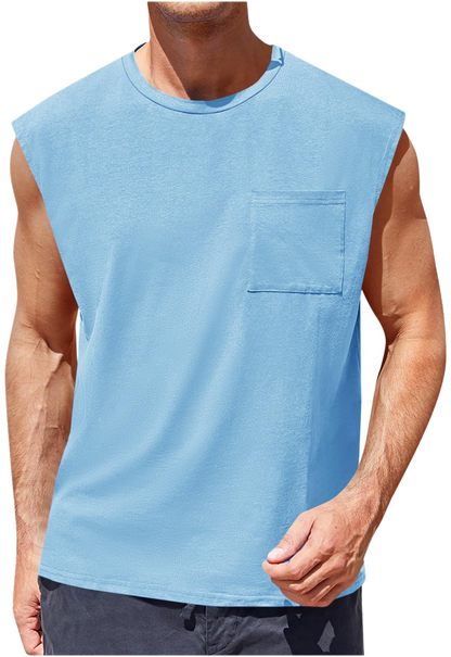 Camiseta Sin Mangas · Corte Cuadrado Con Bolsillo · var:CELESTE