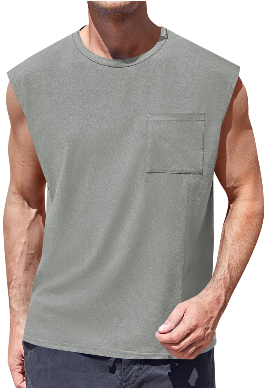 Camiseta Sin Mangas · Corte Cuadrado Con Bolsillo · var:GRIS CLARO