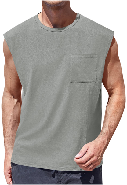 Camiseta Sin Mangas · Corte Cuadrado Con Bolsillo · var:GRIS CLARO