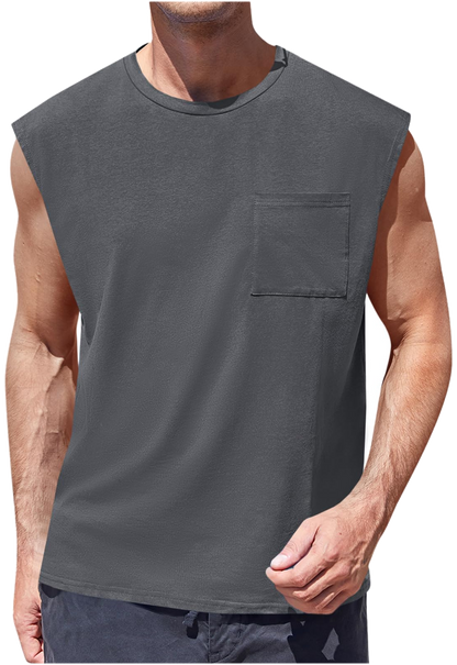Camiseta Sin Mangas · Corte Cuadrado Con Bolsillo · var:GRIS OSCURO