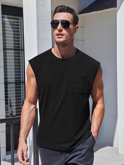 Camiseta Sin Mangas · Corte Cuadrado Con Bolsillo · modelo:negro