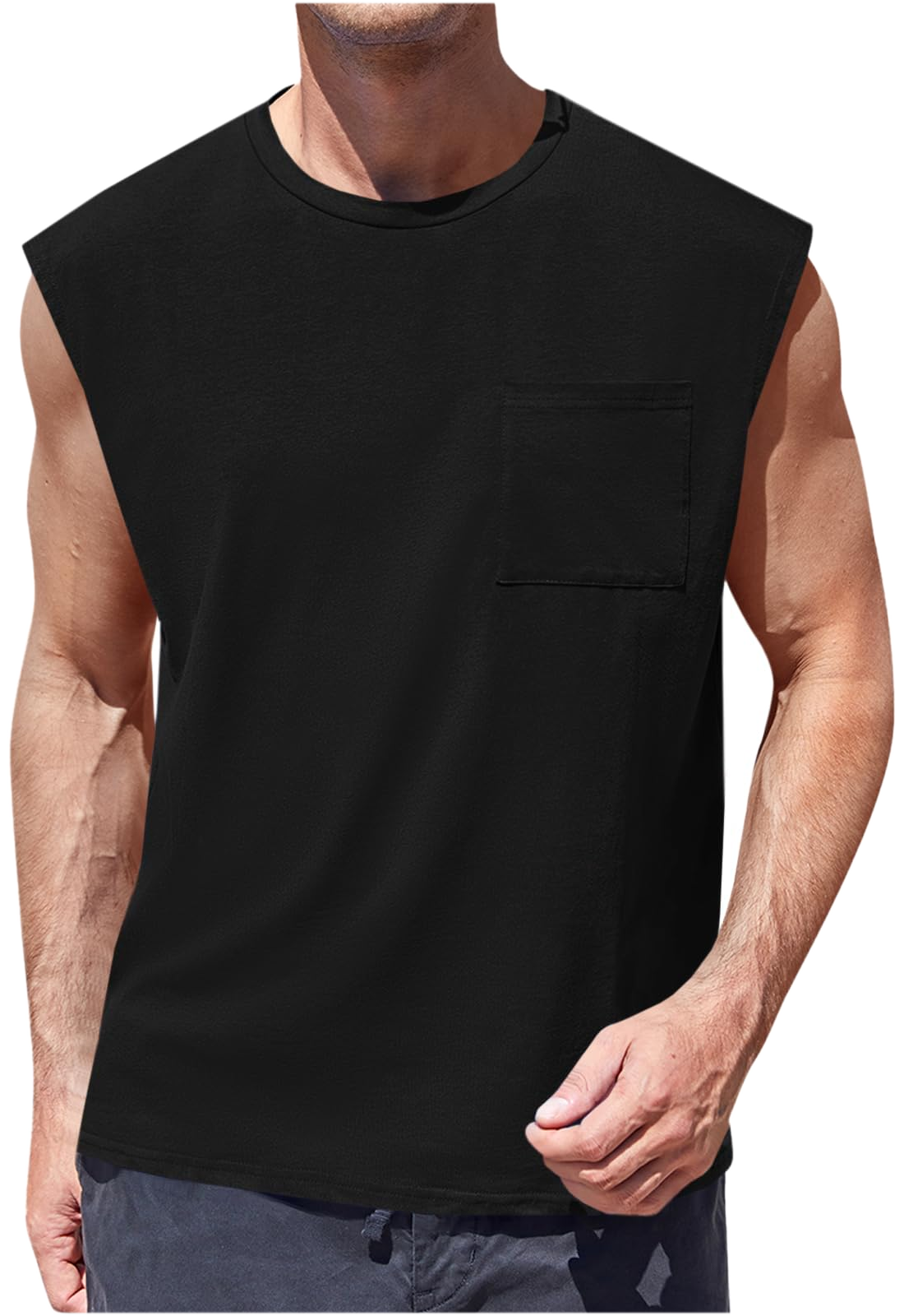 Camiseta Sin Mangas · Corte Cuadrado Con Bolsillo · var:NEGRO