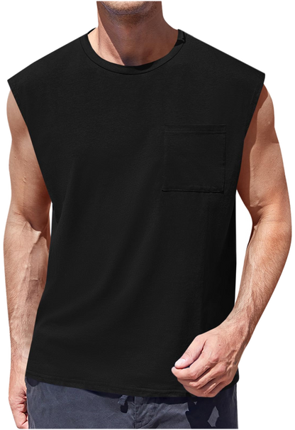 Camiseta Sin Mangas · Corte Cuadrado Con Bolsillo · var:NEGRO