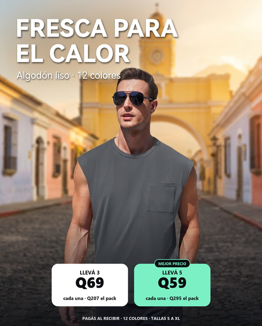 Camiseta Sin Mangas · Corte Cuadrado Con Bolsillo · principal-oferta