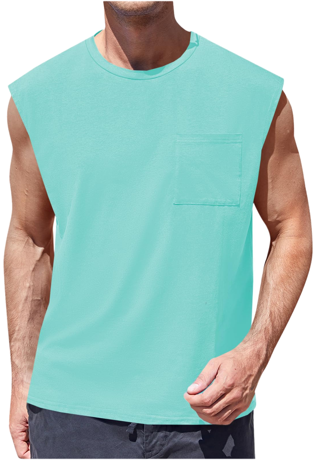 Camiseta Sin Mangas · Corte Cuadrado Con Bolsillo · var:VERDE AGUA