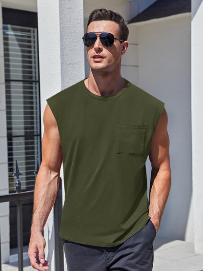 Camiseta Sin Mangas · Corte Cuadrado Con Bolsillo · modelo:verde-olivo