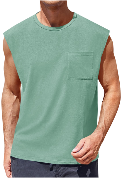 Camiseta Sin Mangas · Corte Cuadrado Con Bolsillo · var:VERDE SALVIA