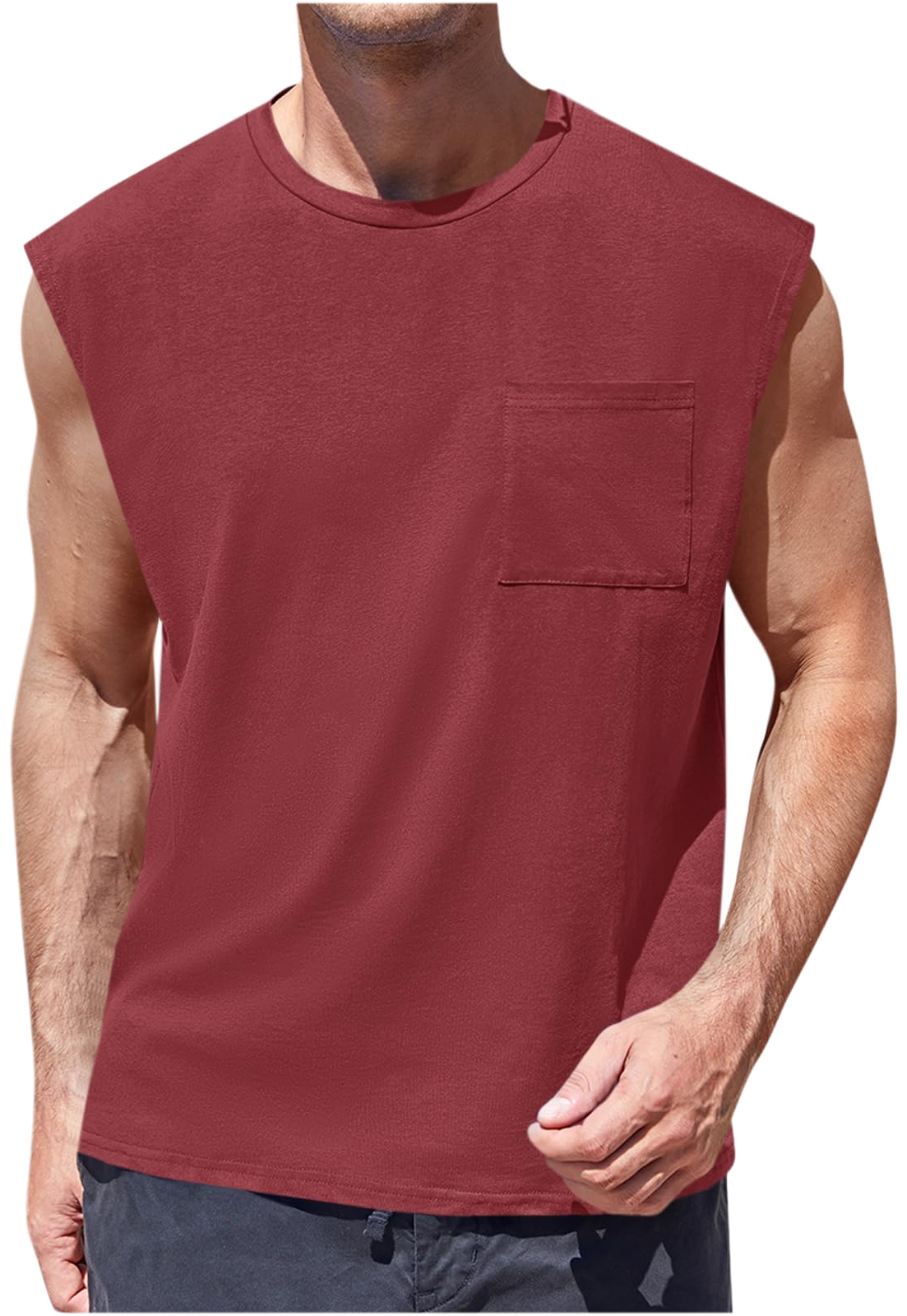 Camiseta Sin Mangas · Corte Cuadrado Con Bolsillo · var:VINO