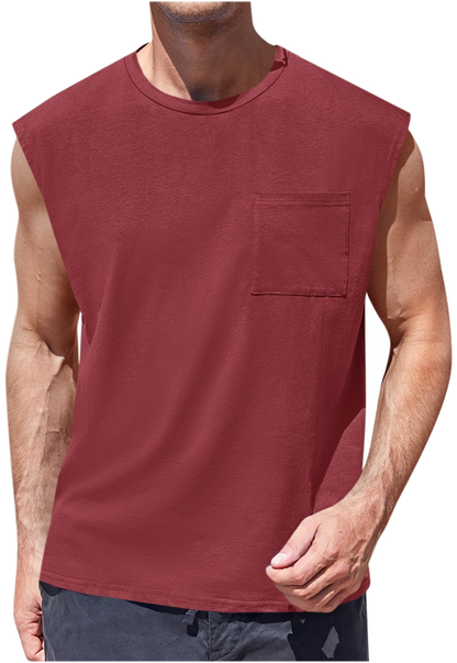 Camiseta Sin Mangas · Corte Cuadrado Con Bolsillo · var:VINO